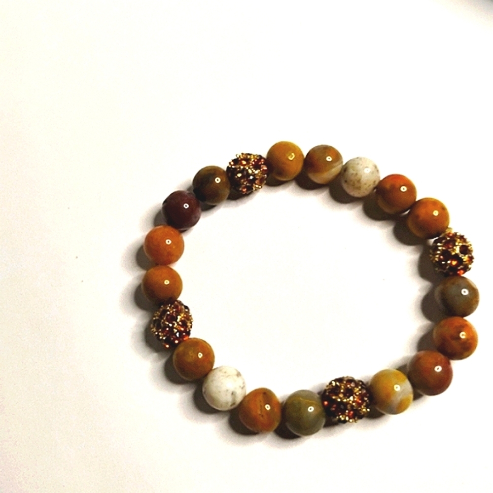 Jasper Bead‎ with Rhinestone Beads Stretch Bracelet